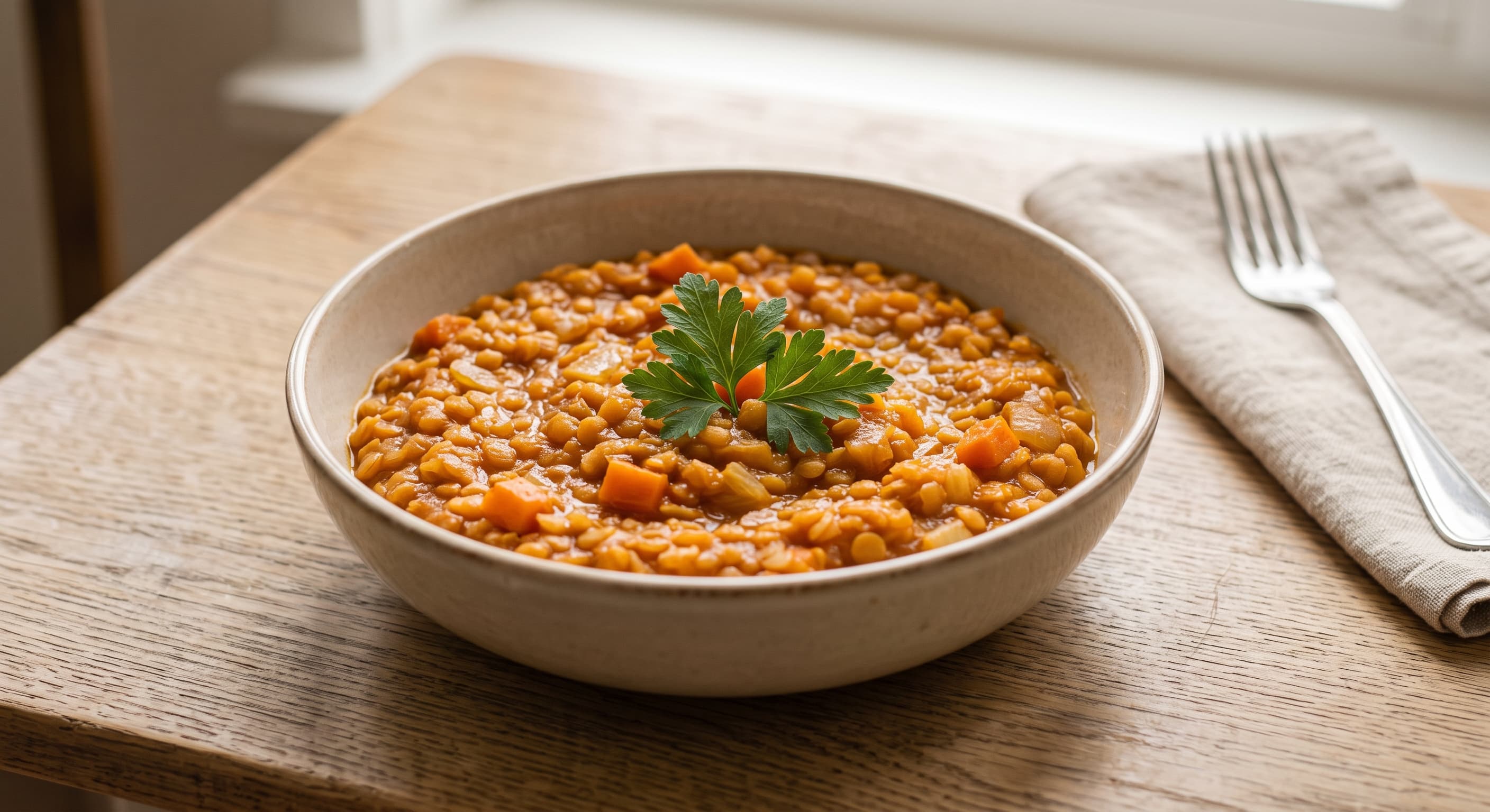 Красная чечевица с овощами
